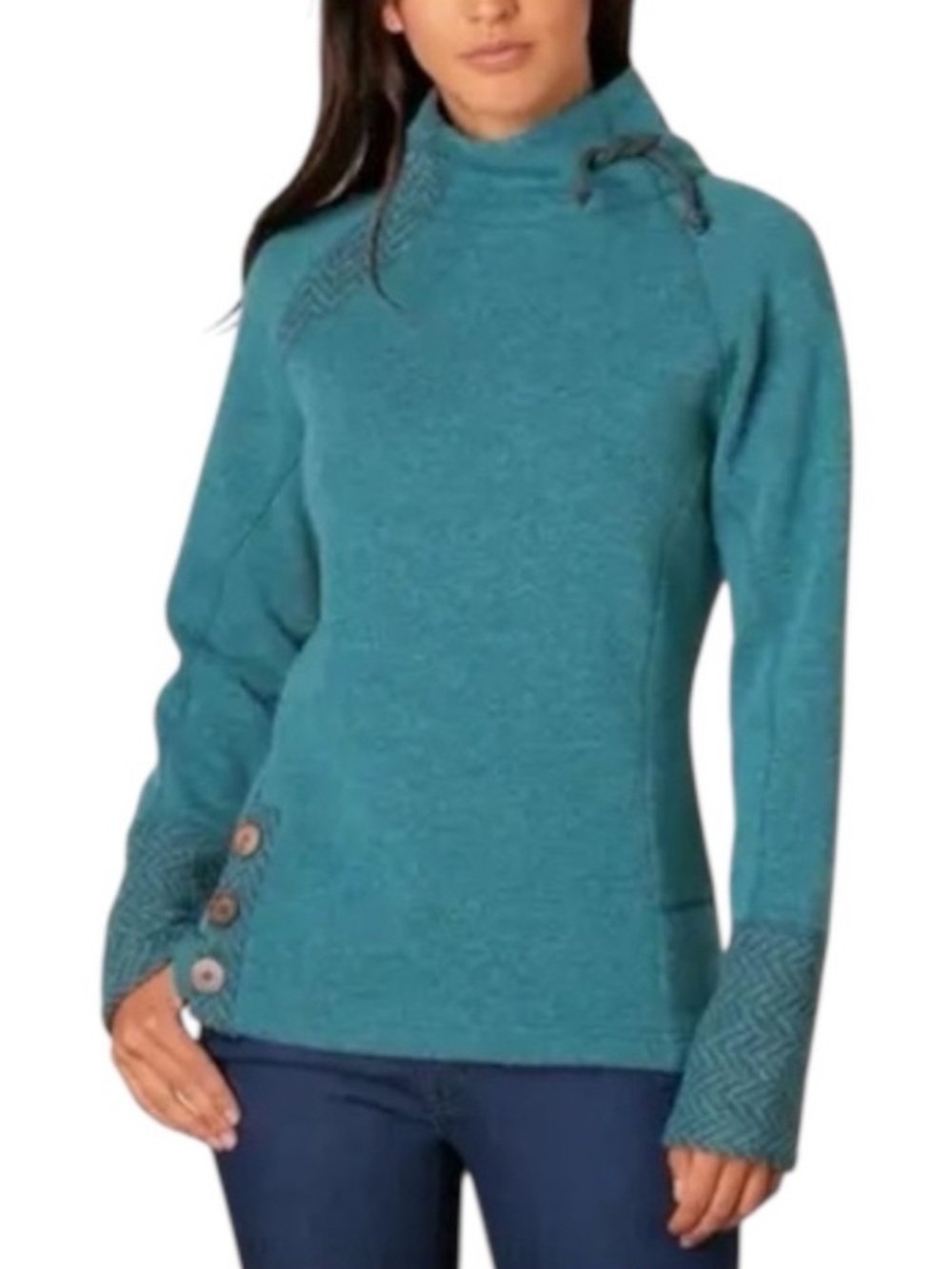 Prana Lucia Teal Funnel Neck Sweater Size M (XL) Wool Blend Outdoor Warm